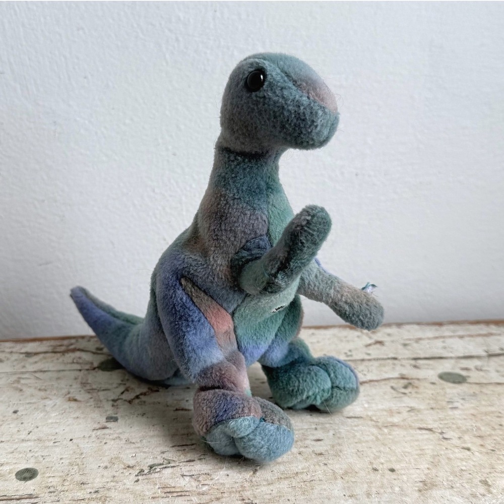 Vintage 1997 Peponi Beanosaurs Dinosaur Plush Tie Dye Blue Green Pink 8.5"
